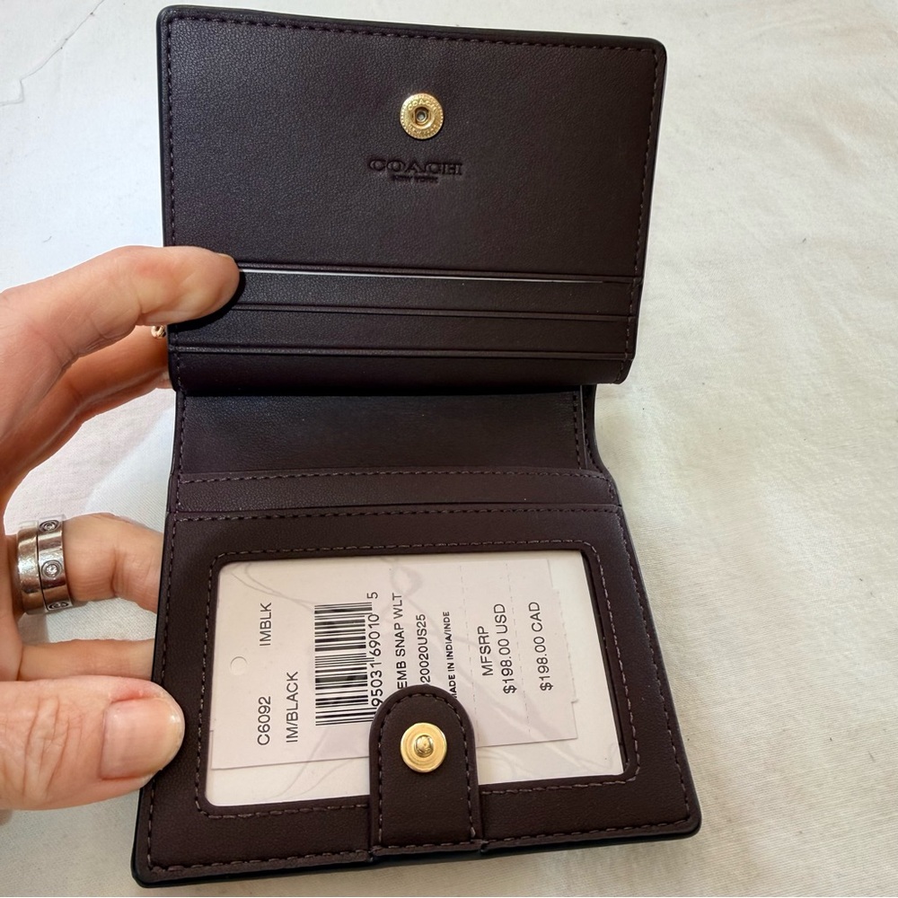 NWT Coach Croc Black Leather Snap Closure Wallet with Gold Hardware ($198) - Picture 9 of 9